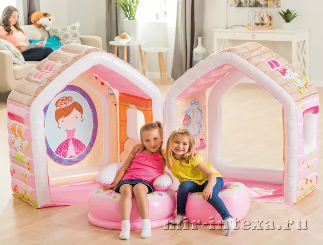 Купить домик надувной Принцесса с креслом и пуфиком 124х109х122см Intex 48635